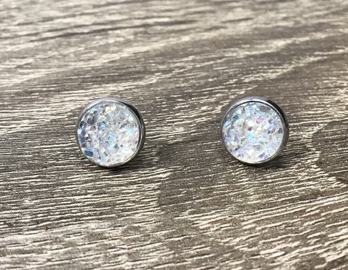 12mm Crystal Druzy Stud Earrings - Posh West Boutique