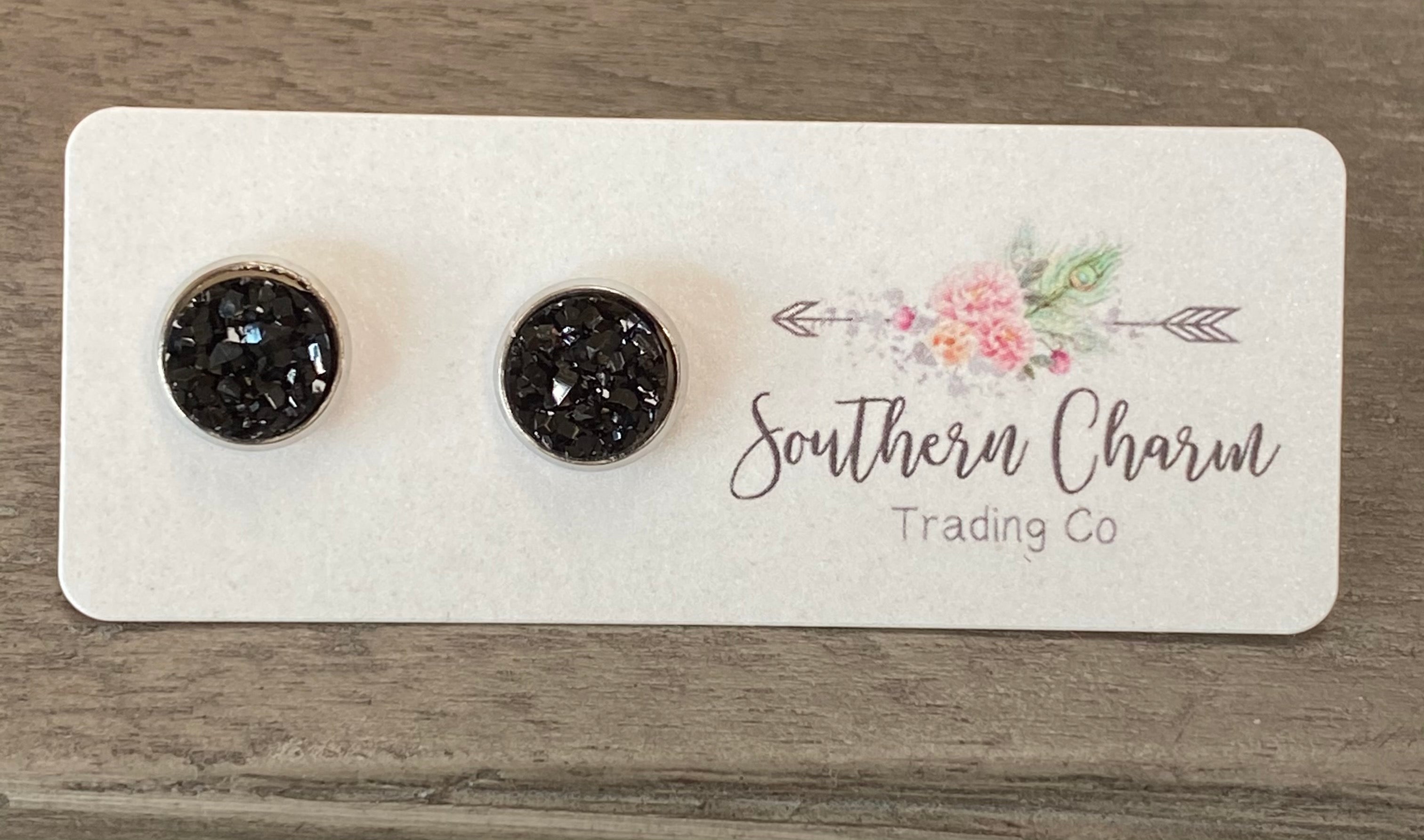 Black Mini Druzy Earrings - Posh West Boutique