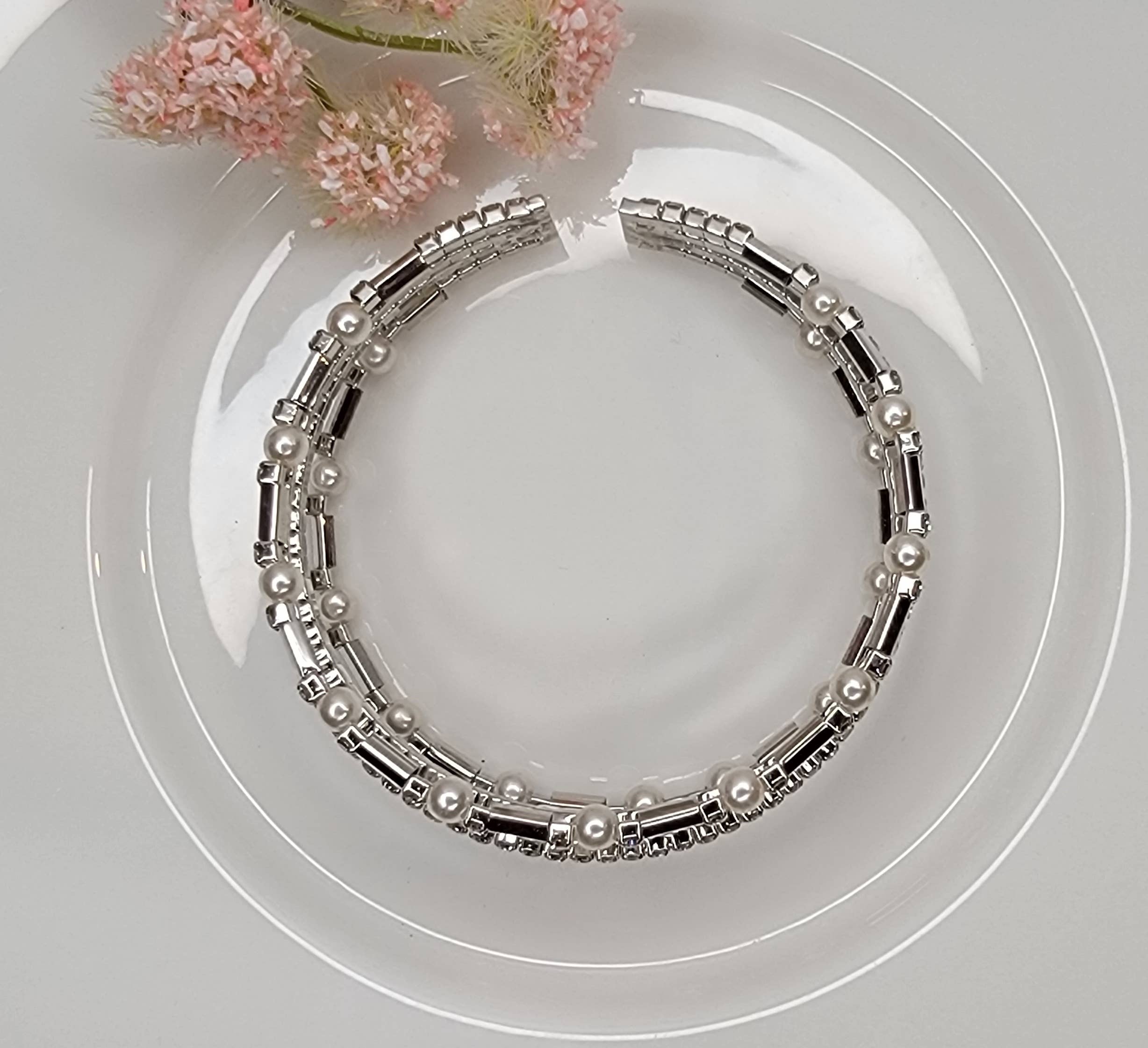 Silver Rhinestone & Pearl Bracelet - Posh West Boutique