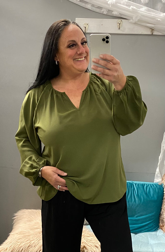 Olive Green Long Sleeve Tunic Top - Posh West Boutique