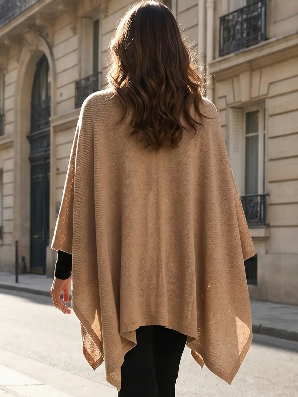 Almond Cozy Poncho Sweater Shawl Wrap