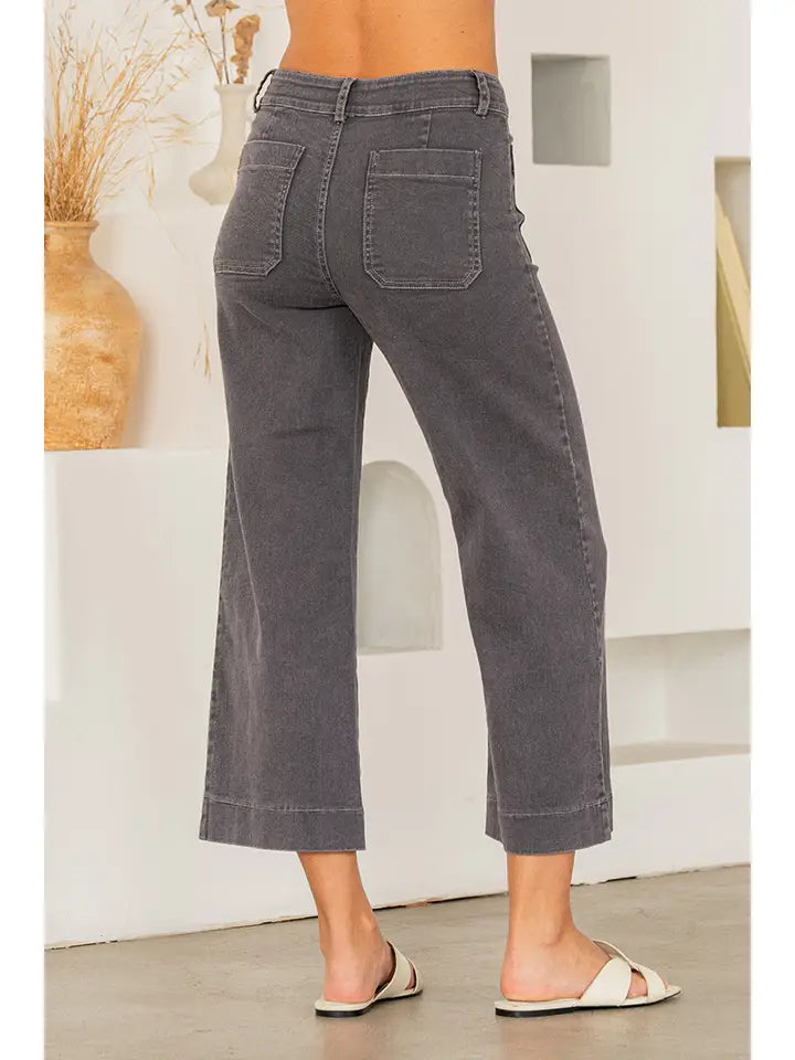 Charcoal Relaxed Fit Wide Leg Cropped Pants