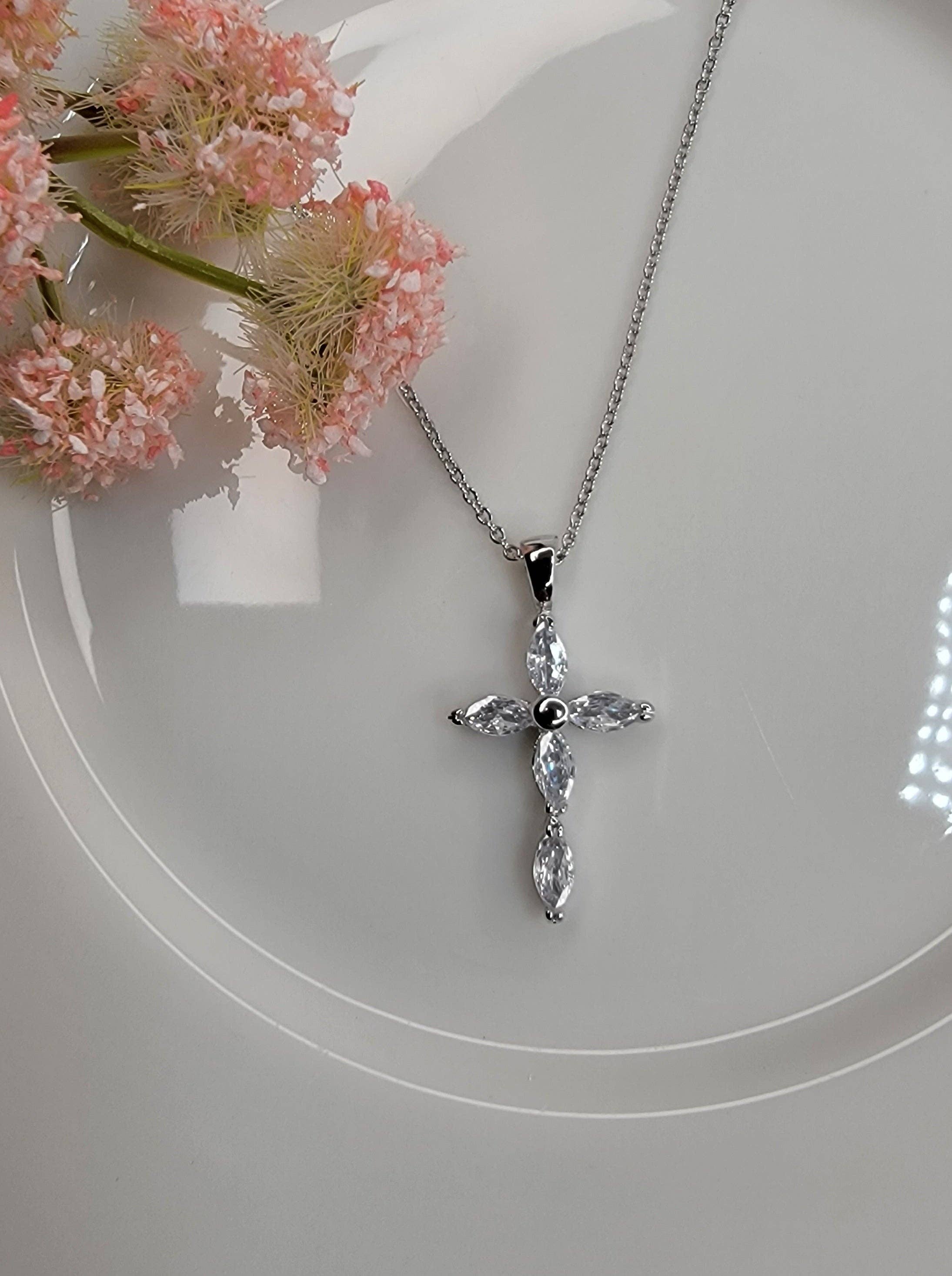 CZ Gold OR Silver Cross Necklace