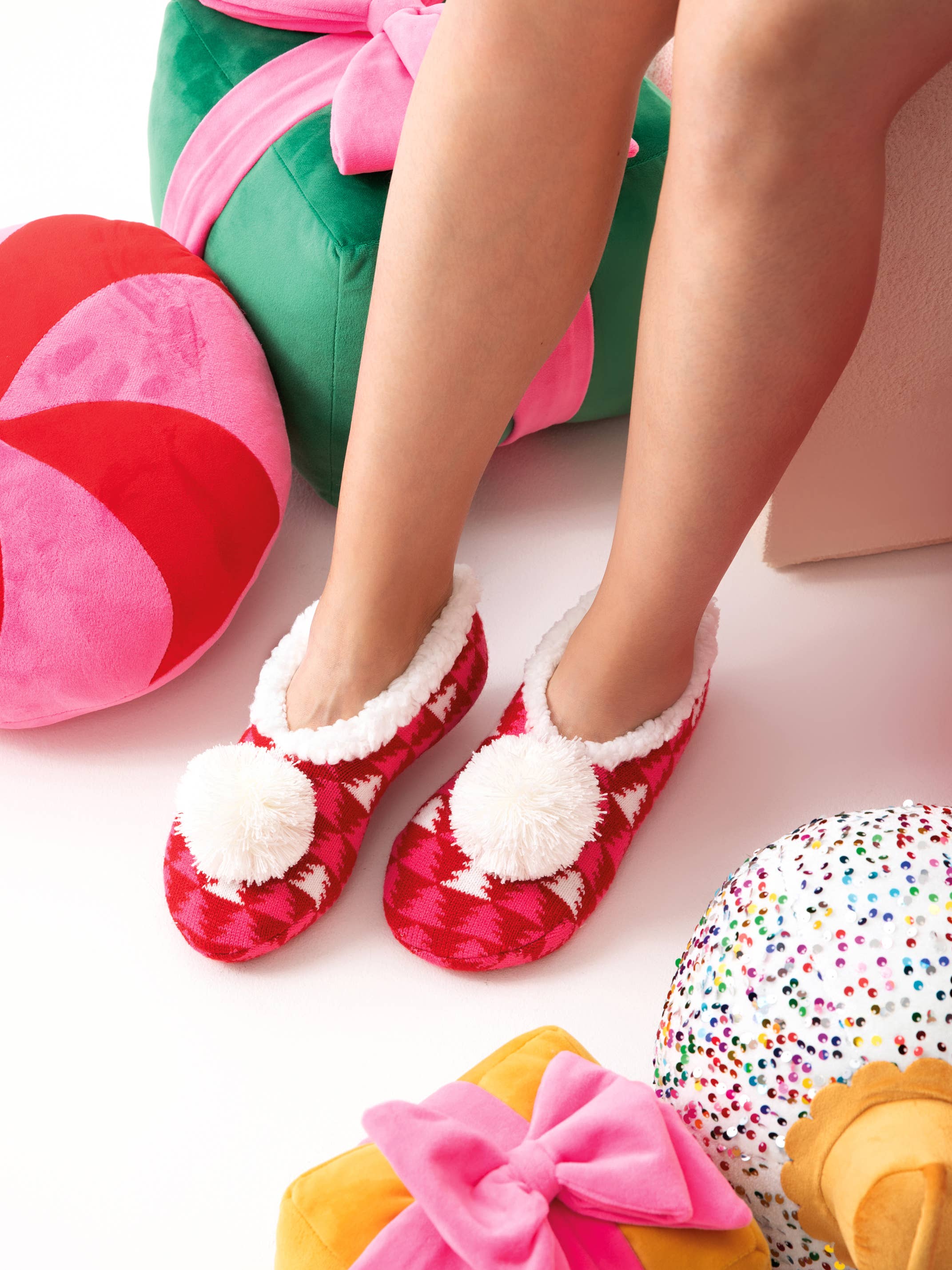 Pink & White Pom Tree Slippers - Posh West Boutique