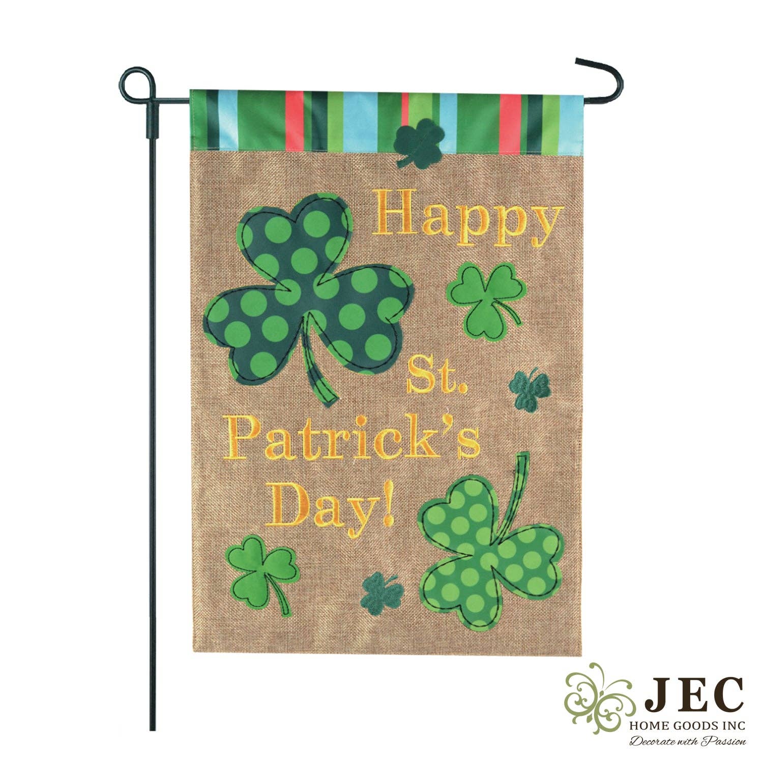 St. Patrick's Day Polka Dots Clover Burlap 2-Sided - Posh West Boutique