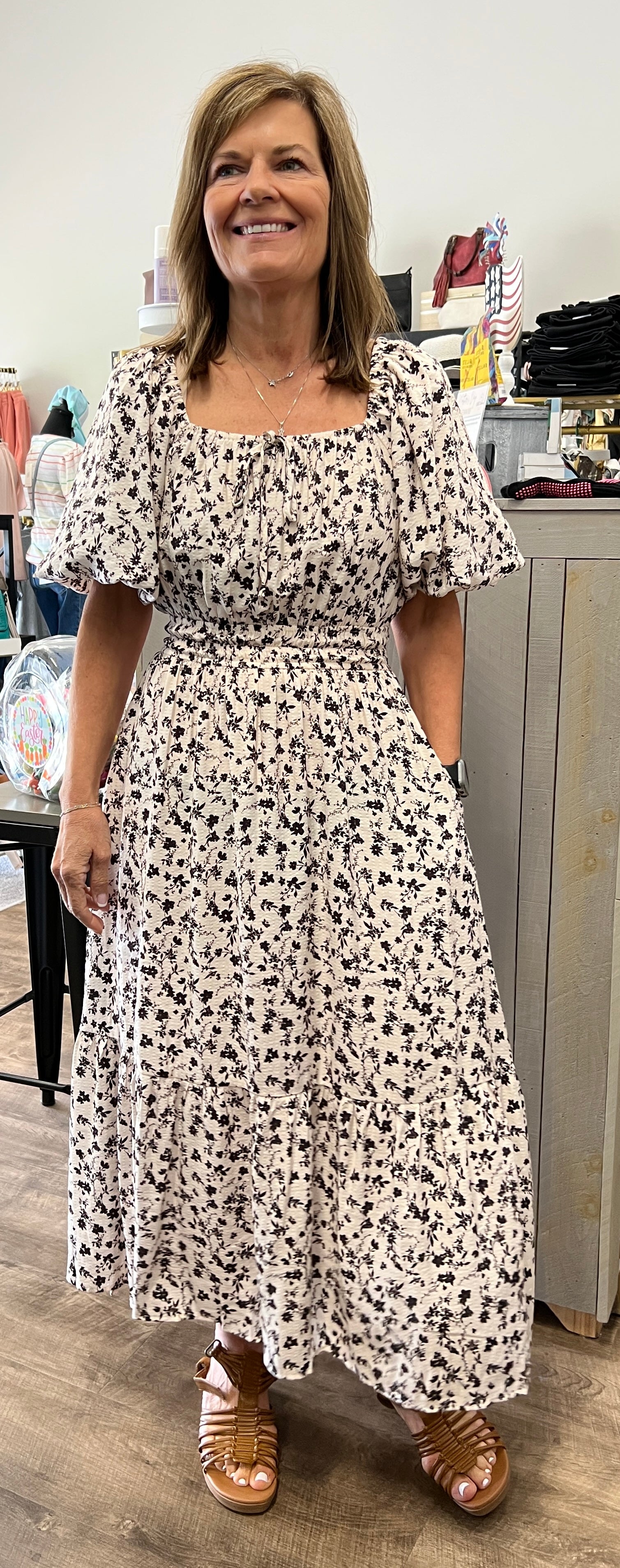 Ditsy Flower Printed Midi Dress - Posh West Boutique