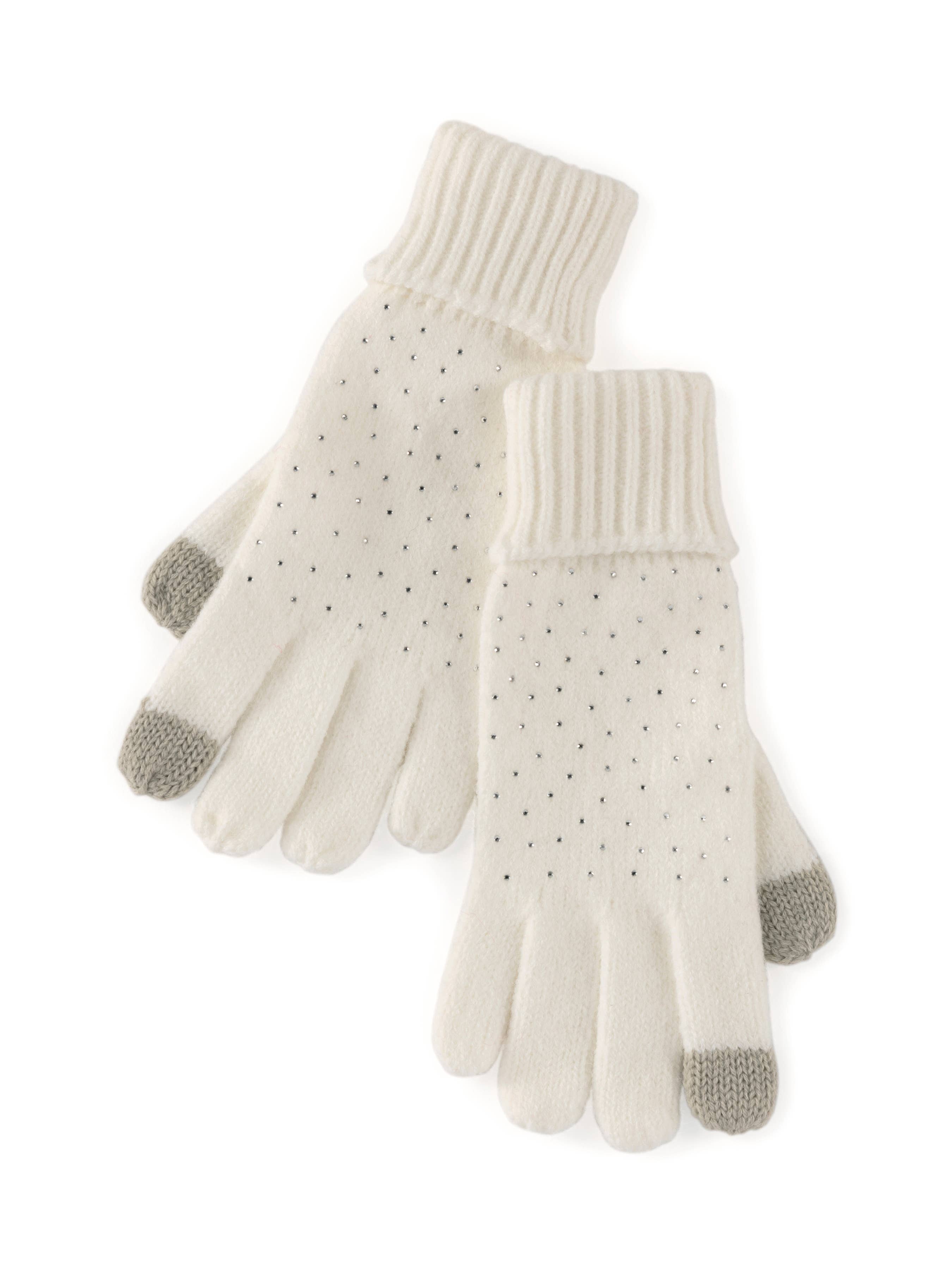 Off White Rhinestone Touchscreen Gloves - Posh West Boutique