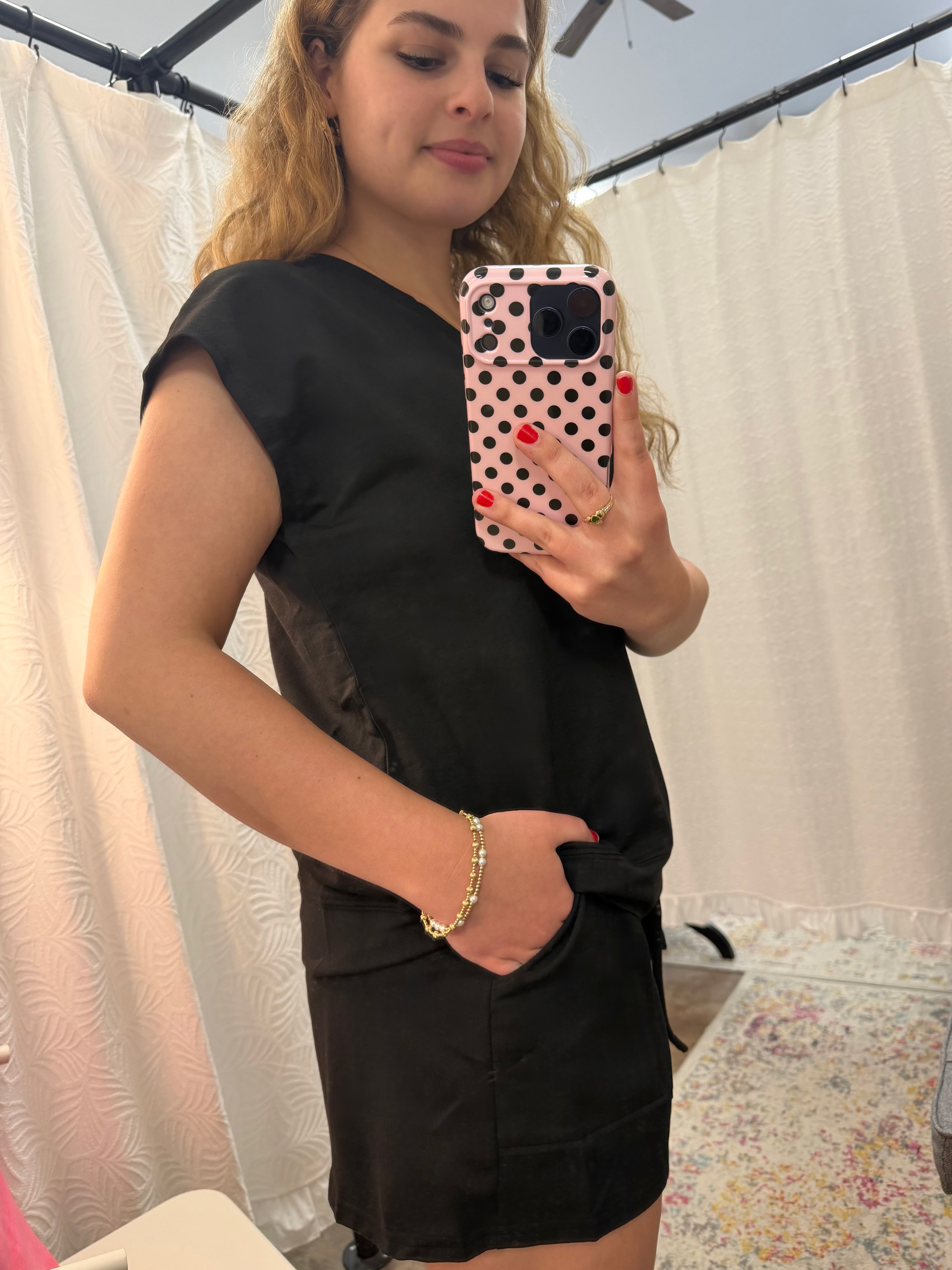 Black V Neck Short Sleeve Top & Drawstring Shorts Set