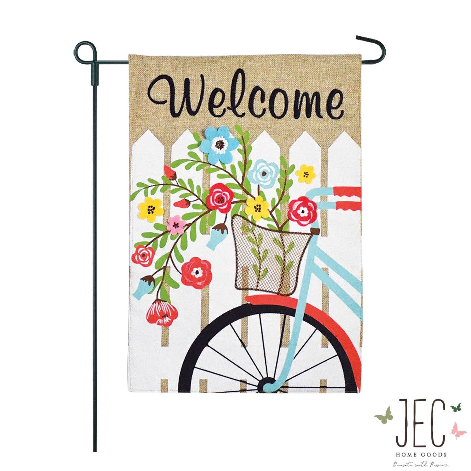 Flower Bike Burlap 2-Sided Garden Flag - Posh West Boutique