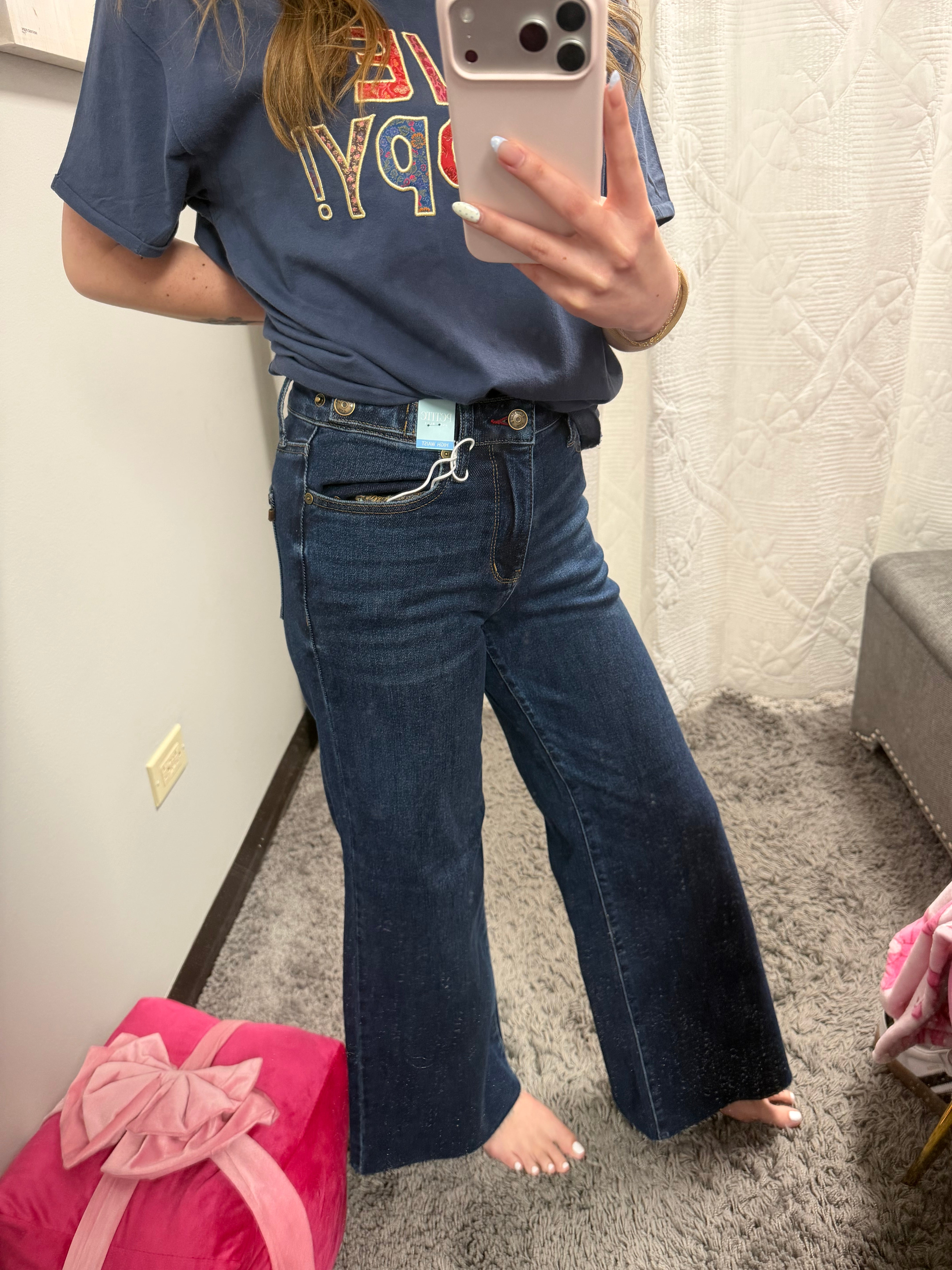Judy Blue Petite HW Retro Wide w/ Adjustable WB Tabs + Raw Hem - Posh West Boutique