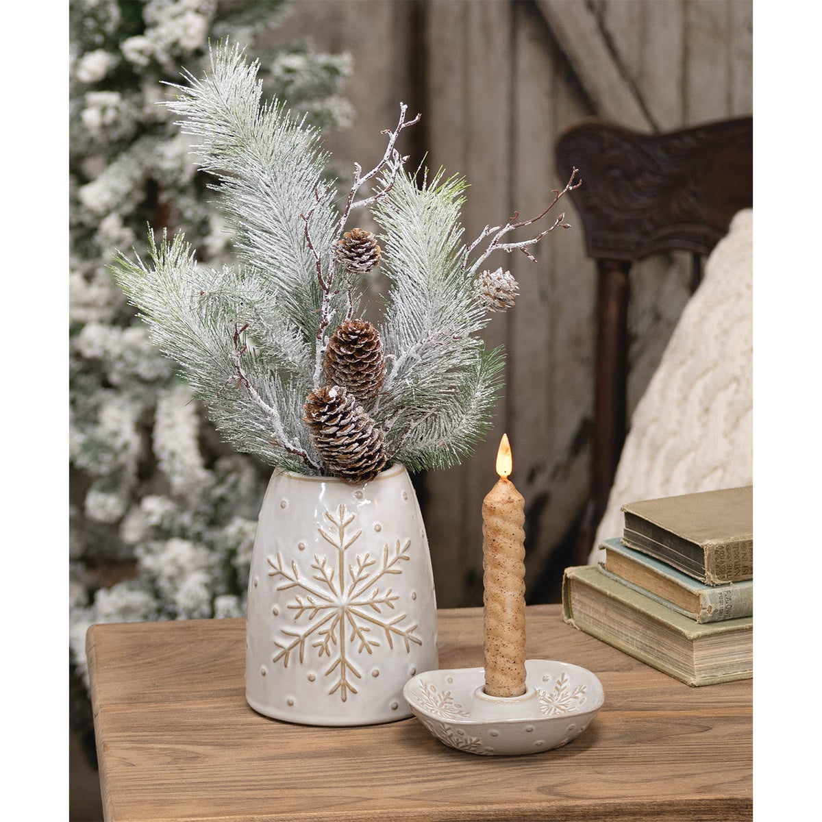 Ceramic Embossed Snowflake Vase - Posh West Boutique