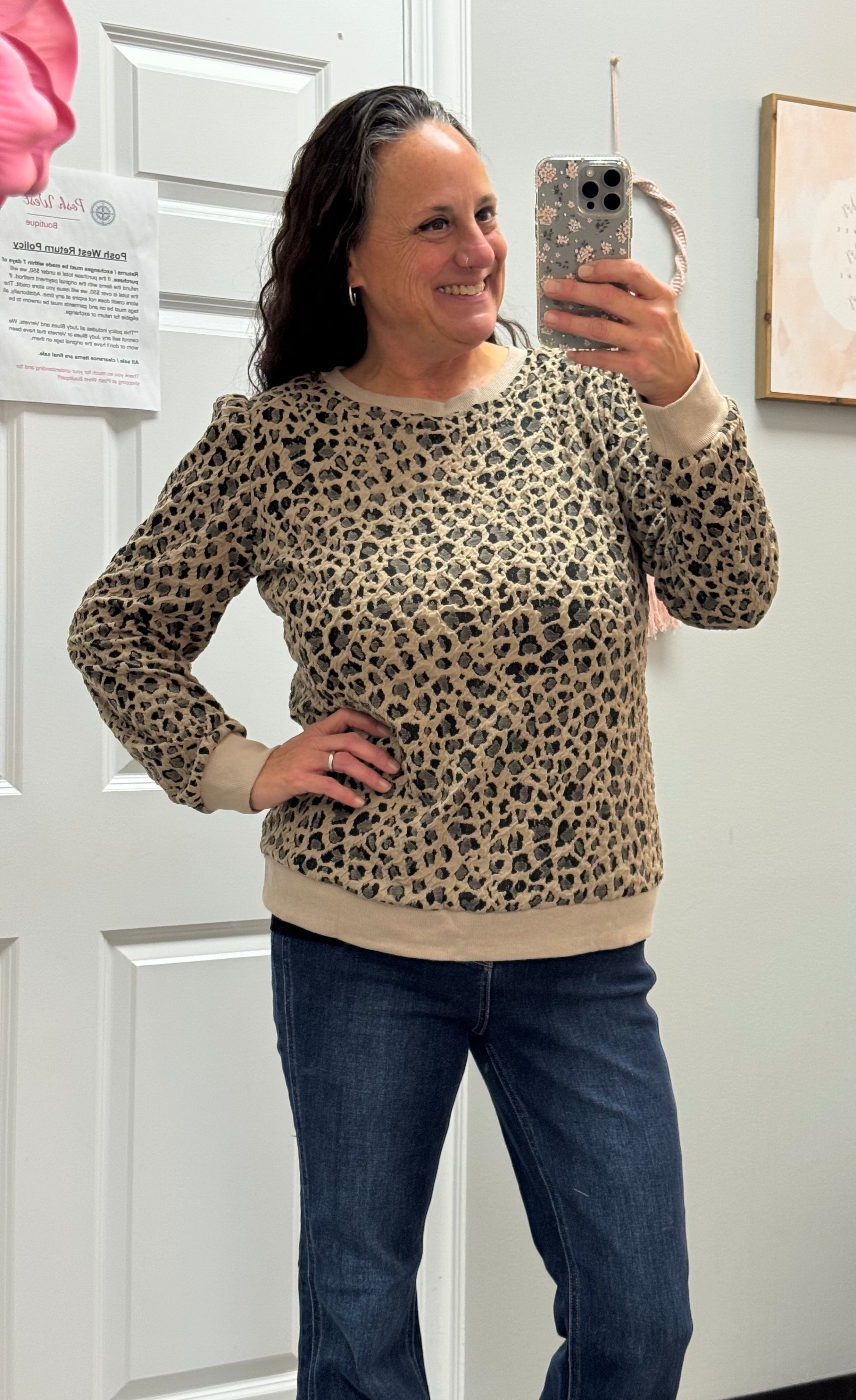 Leopard Long Sleeve Textured Top