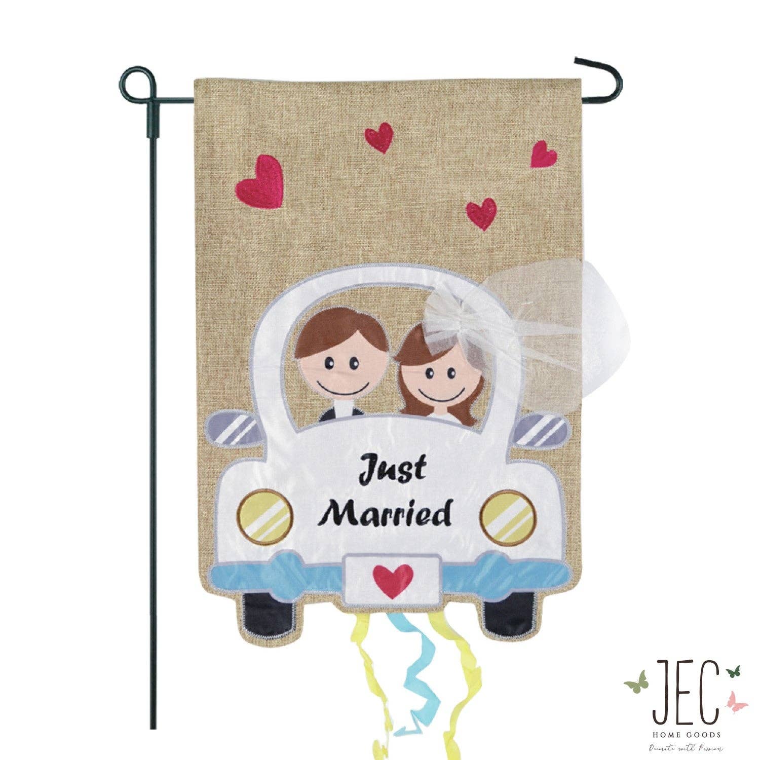 Just Married Car Burlap 2-Sided Garden Flag - Posh West Boutique