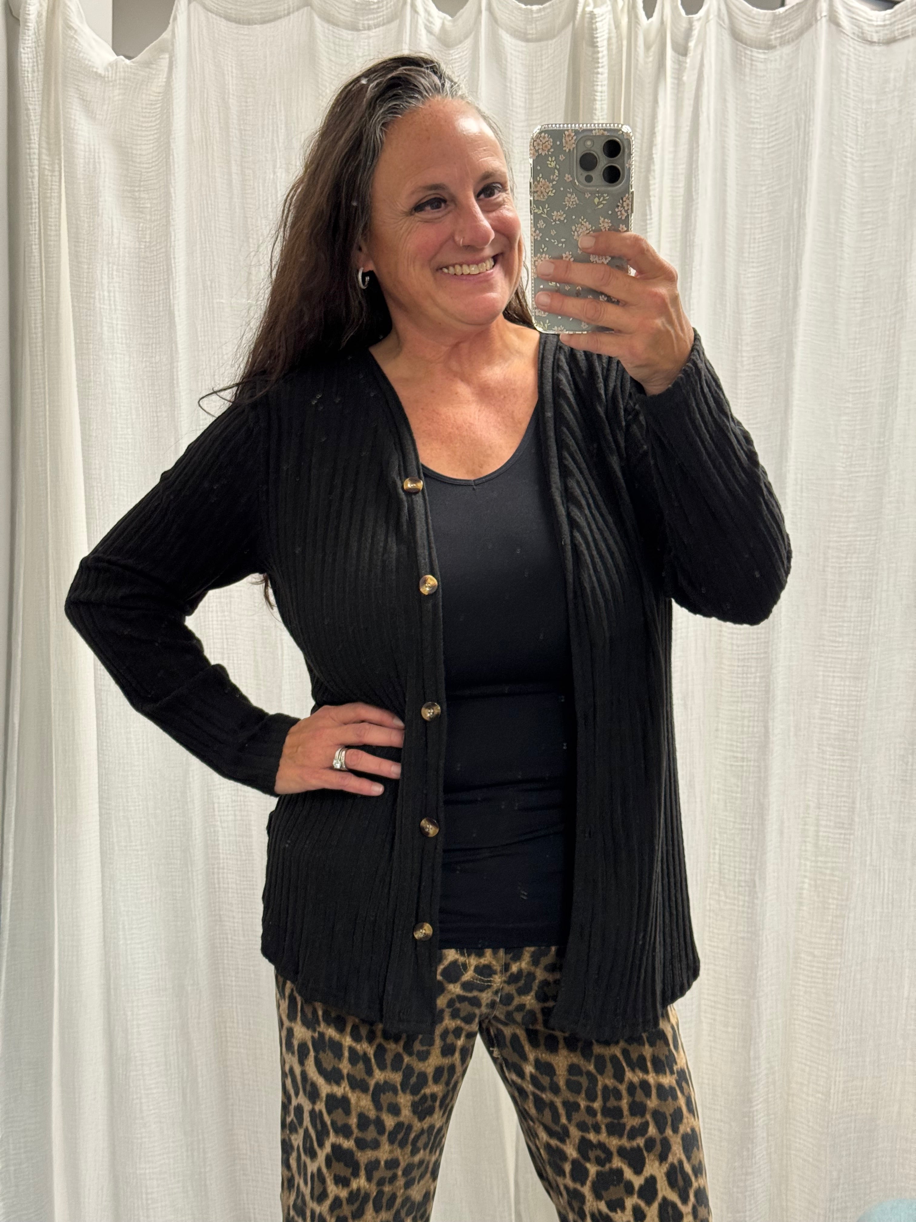Black Long Sleeve Button Cardigan Knitted - Posh West Boutique