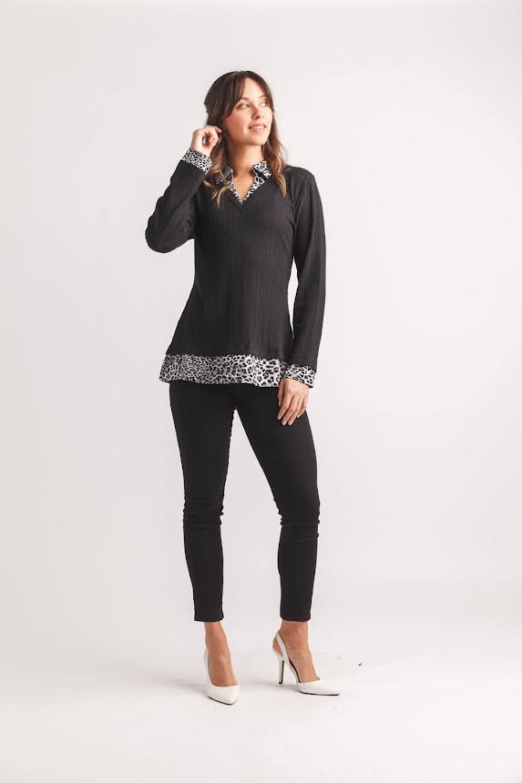Luxurious Black Leopard Trim Sweater