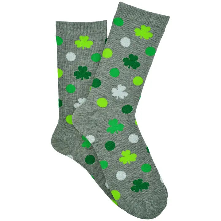 St. Patrick's Day Dots & Clovers Crew Sock - Posh West Boutique