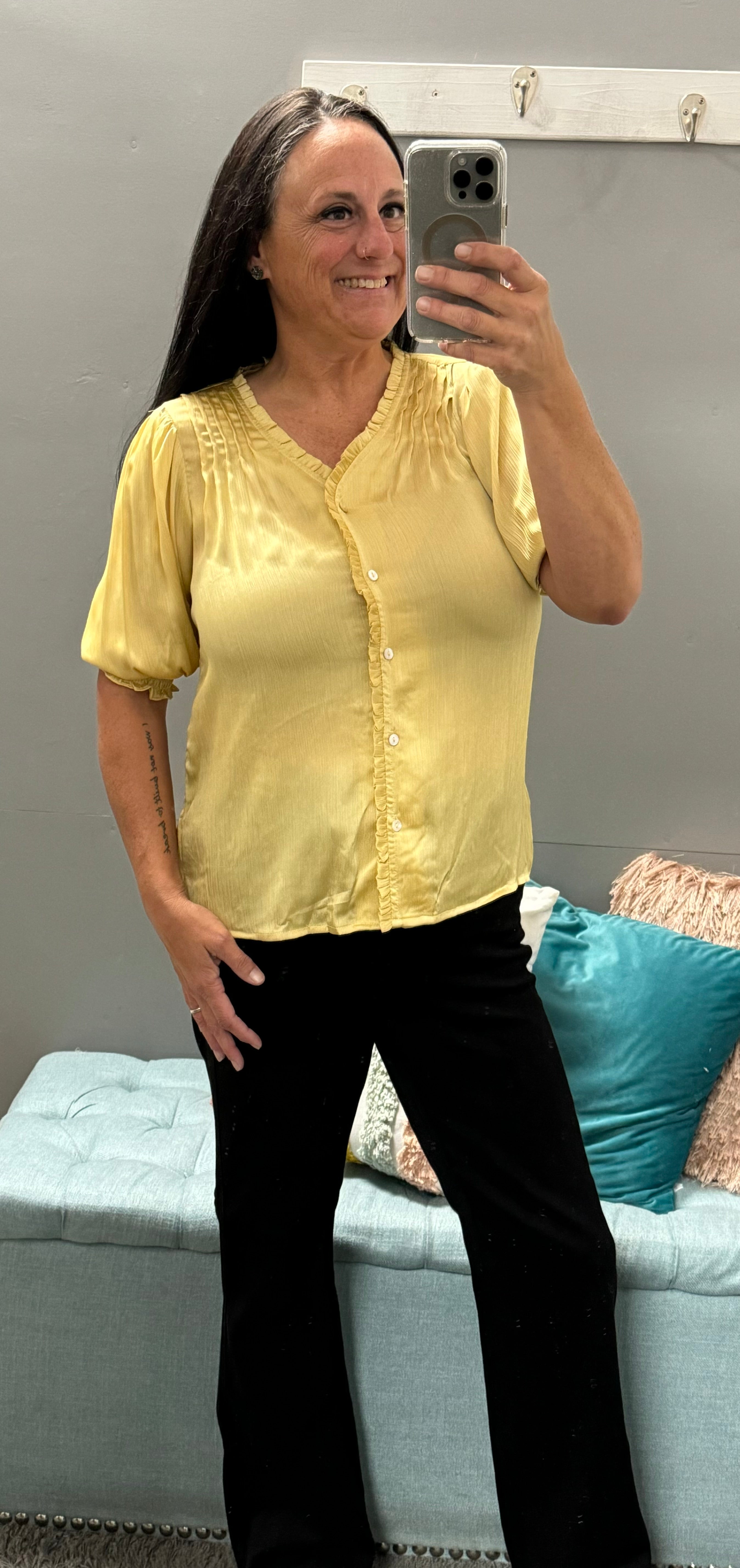 Yellow Detail Woven Blouse - Posh West Boutique