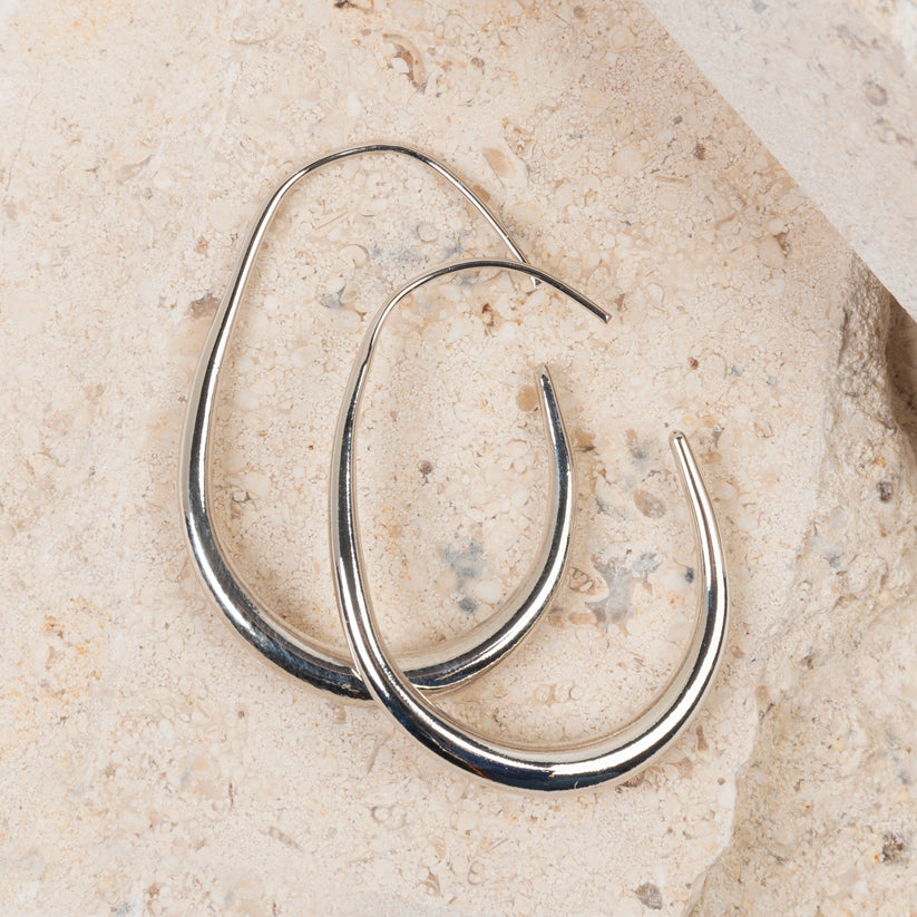 Silver Oval Shaped Hoop Earrings - Posh West Boutique