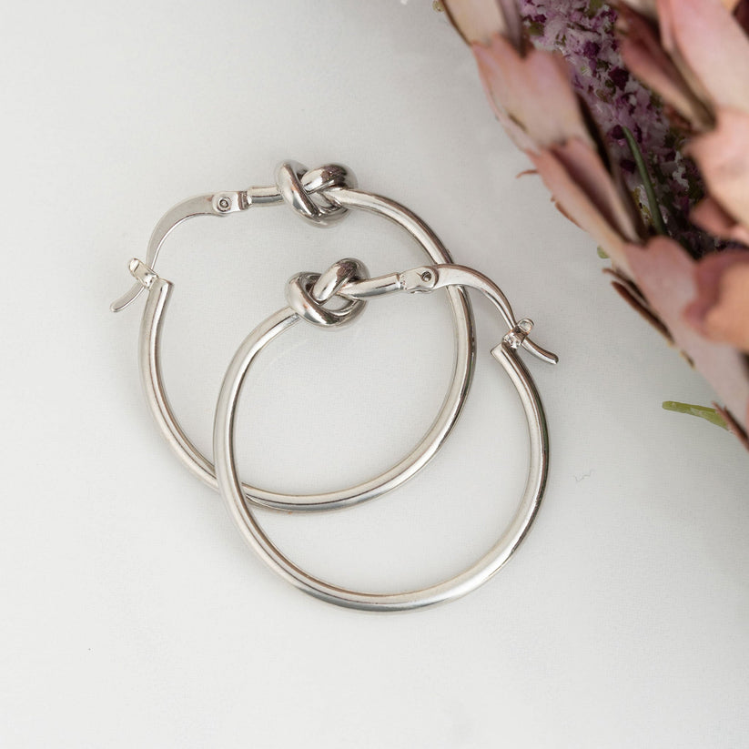 Silver Knotted Hoop Earrings - Posh West Boutique