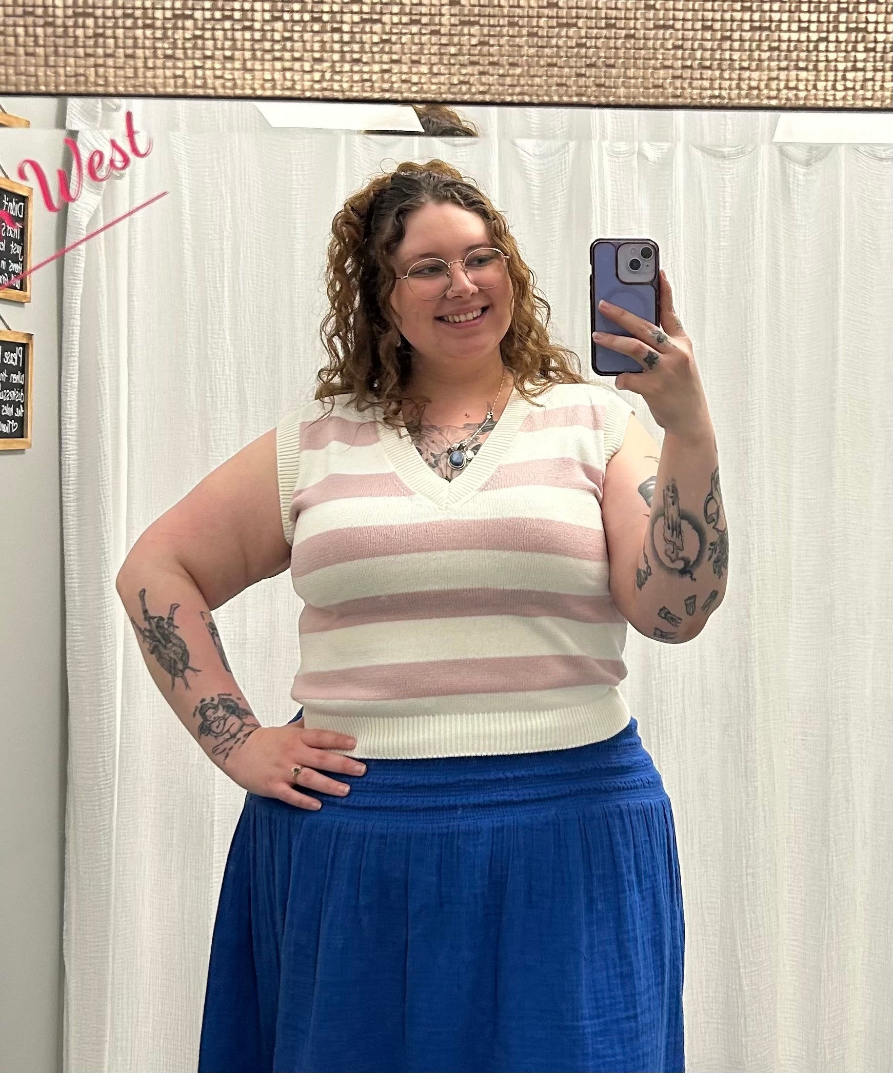 White and Pink Striped V-Neck Sweater Vest - Posh West Boutique