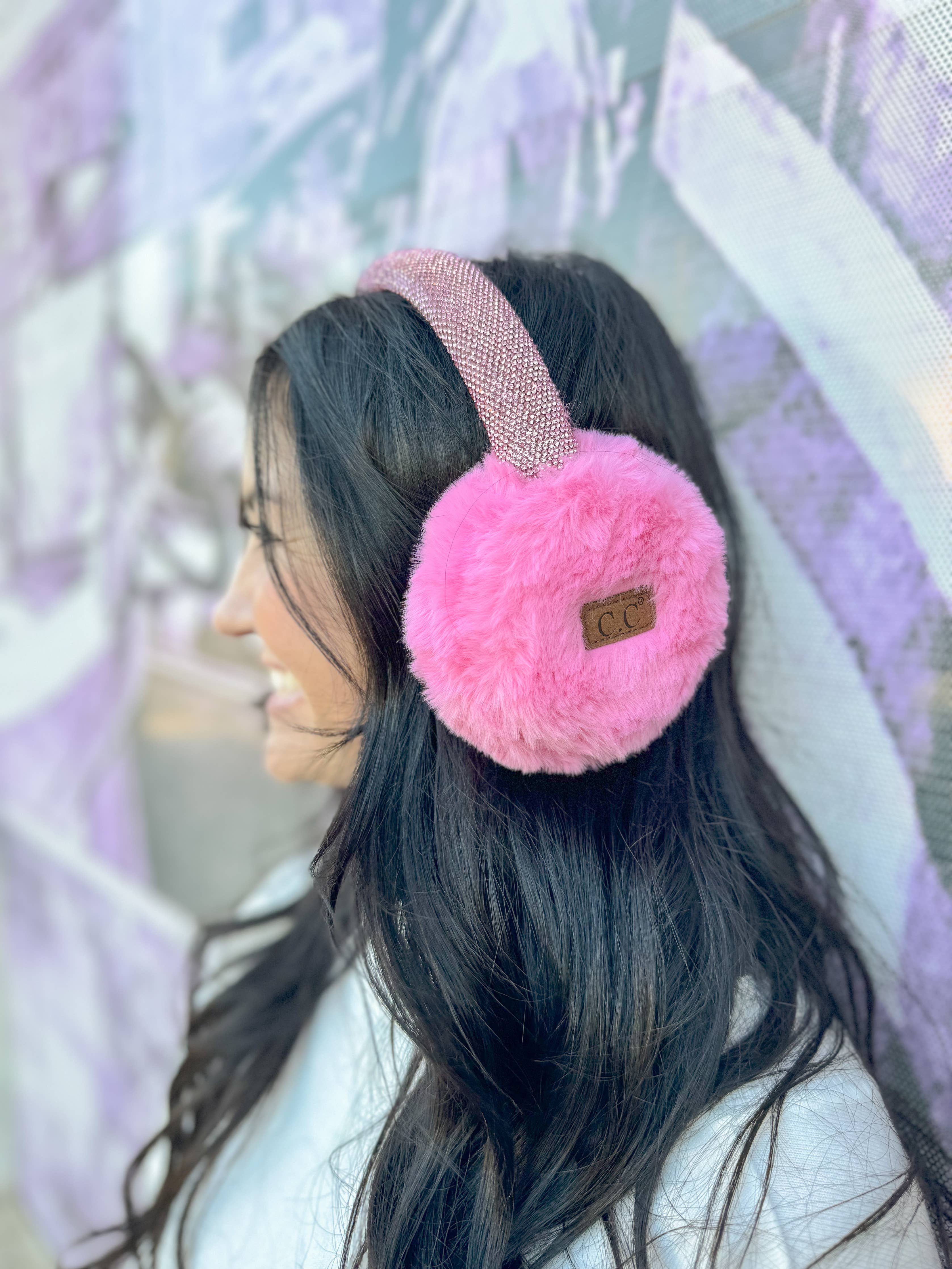 Faux Fur Rhinestone Band Earmuff - Posh West Boutique