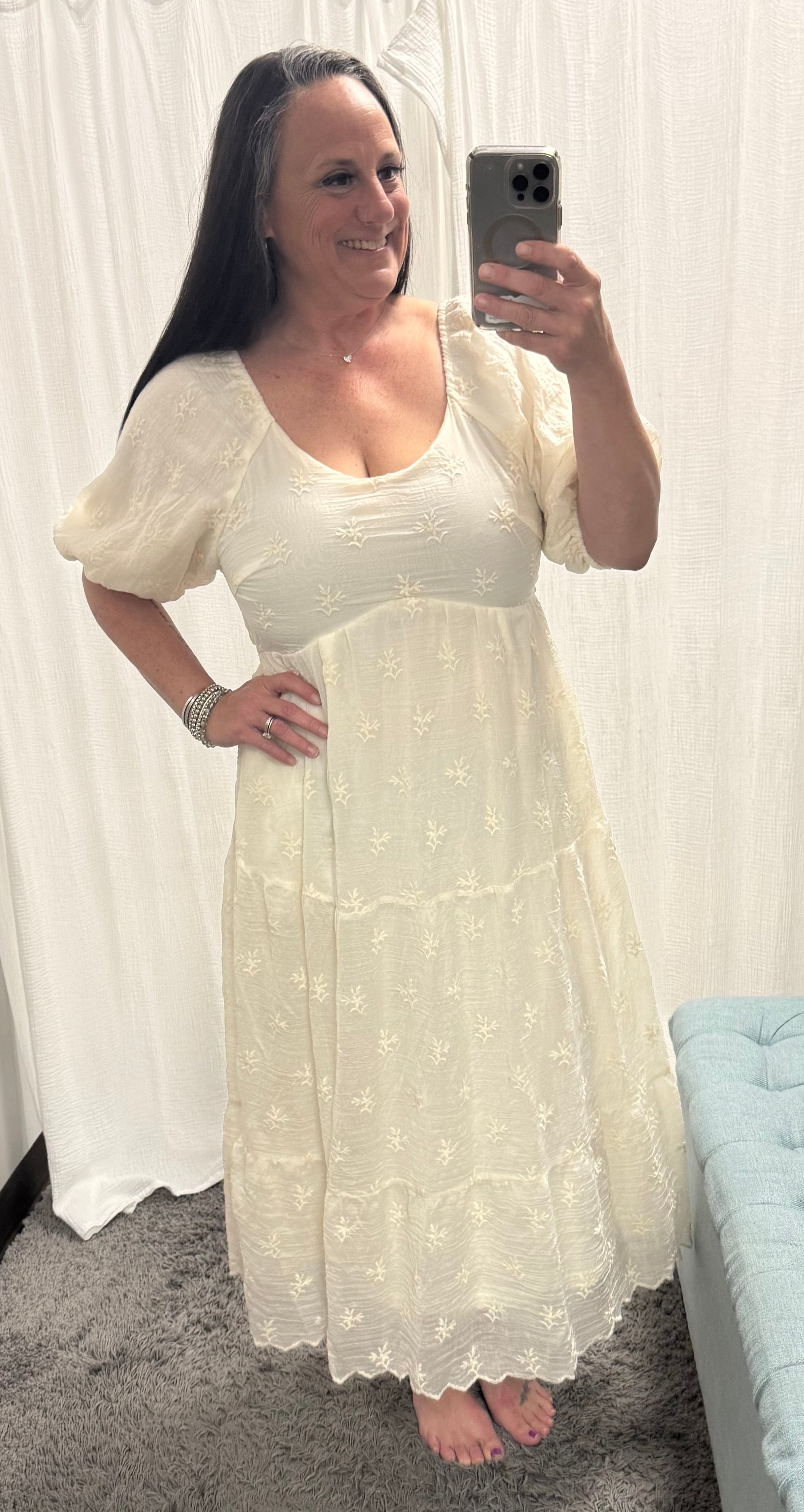Floral Textured Print Ivory Maxi Dress - Posh West Boutique