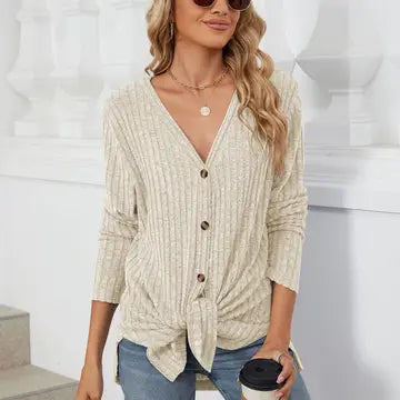 Khaki Long Sleeve Button Cardigan Knitted - Posh West Boutique