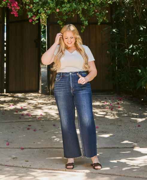 THE Vervet Dark Rinse Wide Leg Jeans