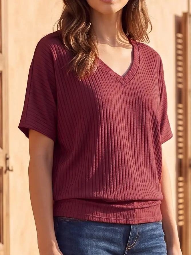 Red Wine Ribbed Top