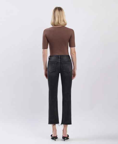 Vervet Slim Straight Frayed Hem Black Jeans