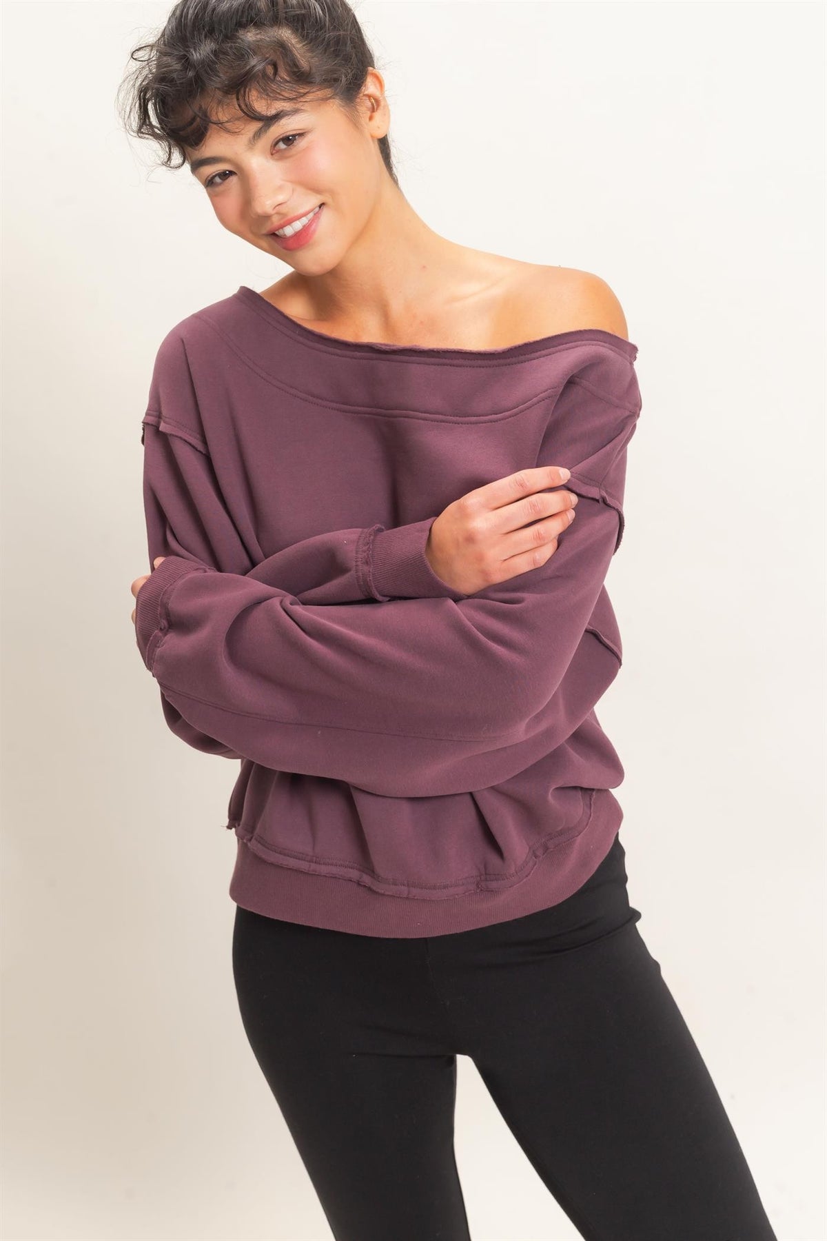 Plum Off the Shoulder Sweatshirt