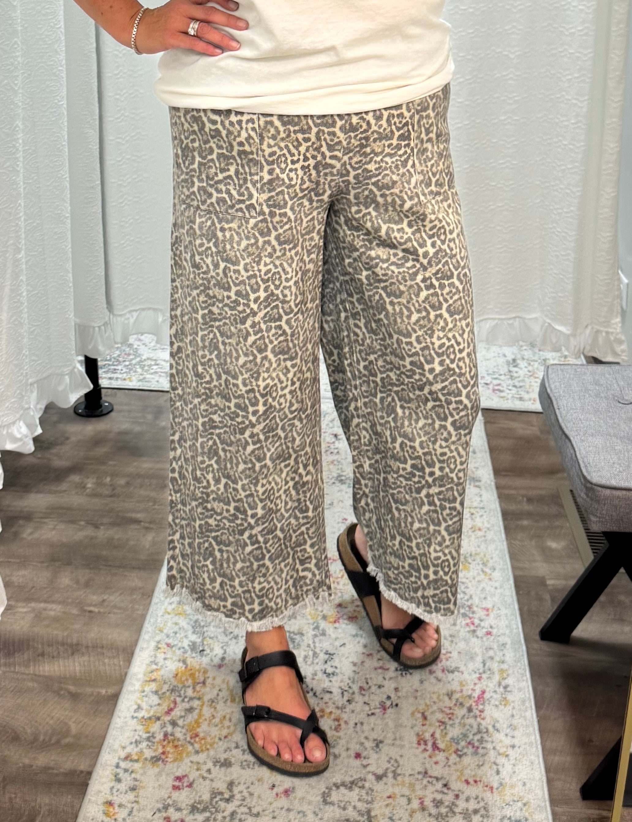 Leopard Print Drawstring Waist Pants - Posh West Boutique