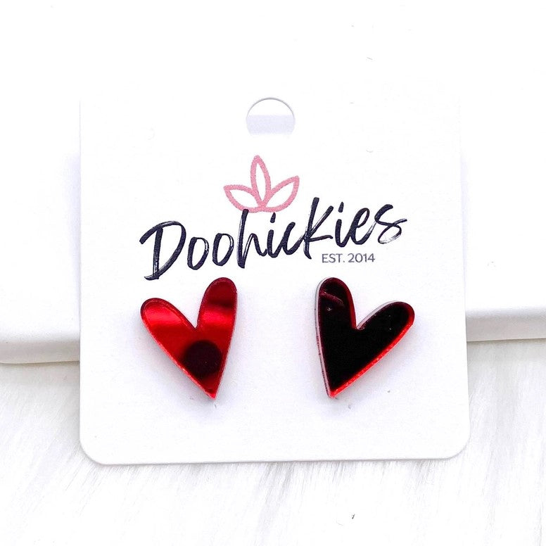 16 mm Mirror Red Acrylic Heart Studs - Posh West Boutique