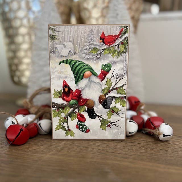 Winter Gnome and Cardinals Block - Posh West Boutique