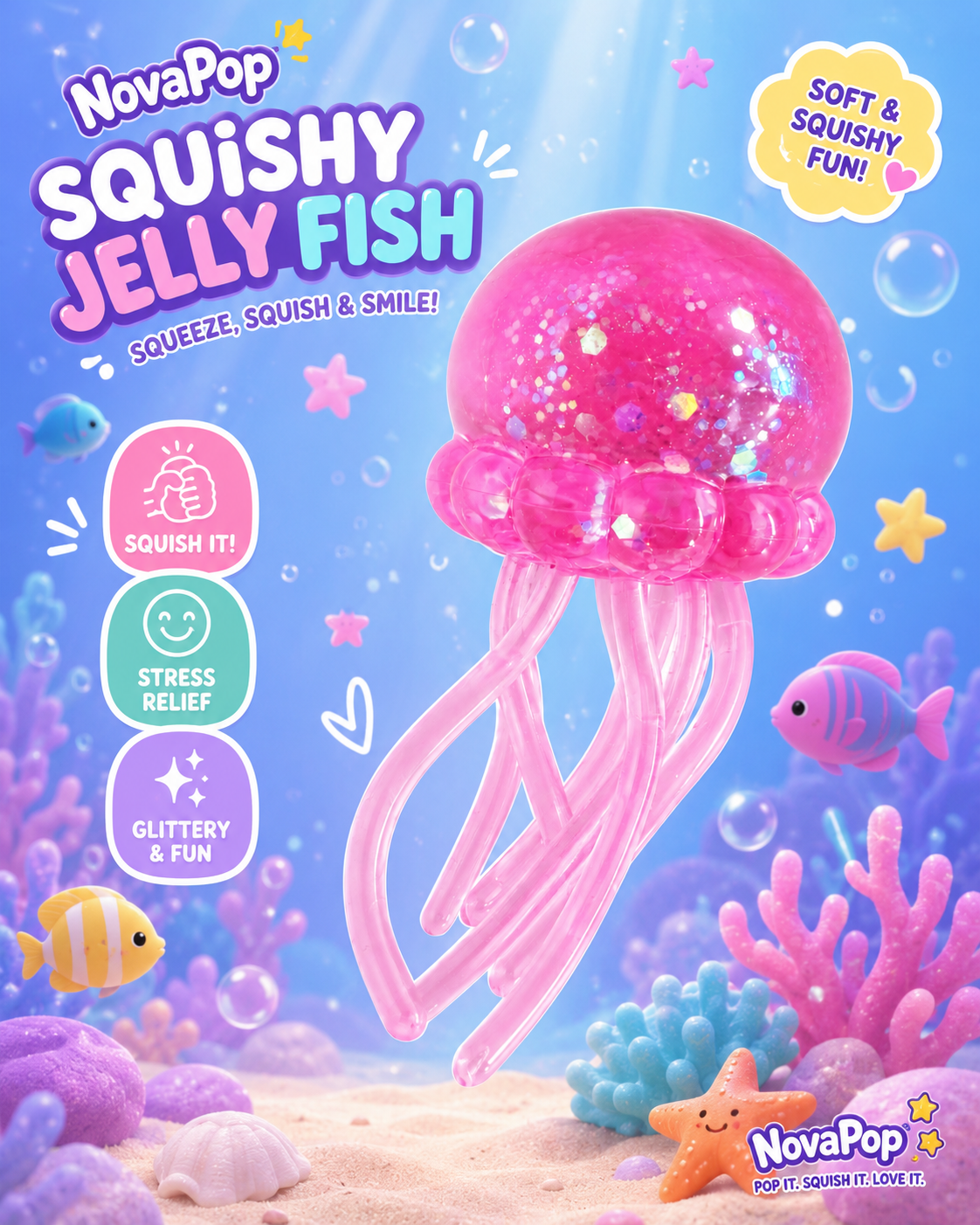 NovaPop Jelly Fish Squishy Slow Rise – Sensory Stress Relief