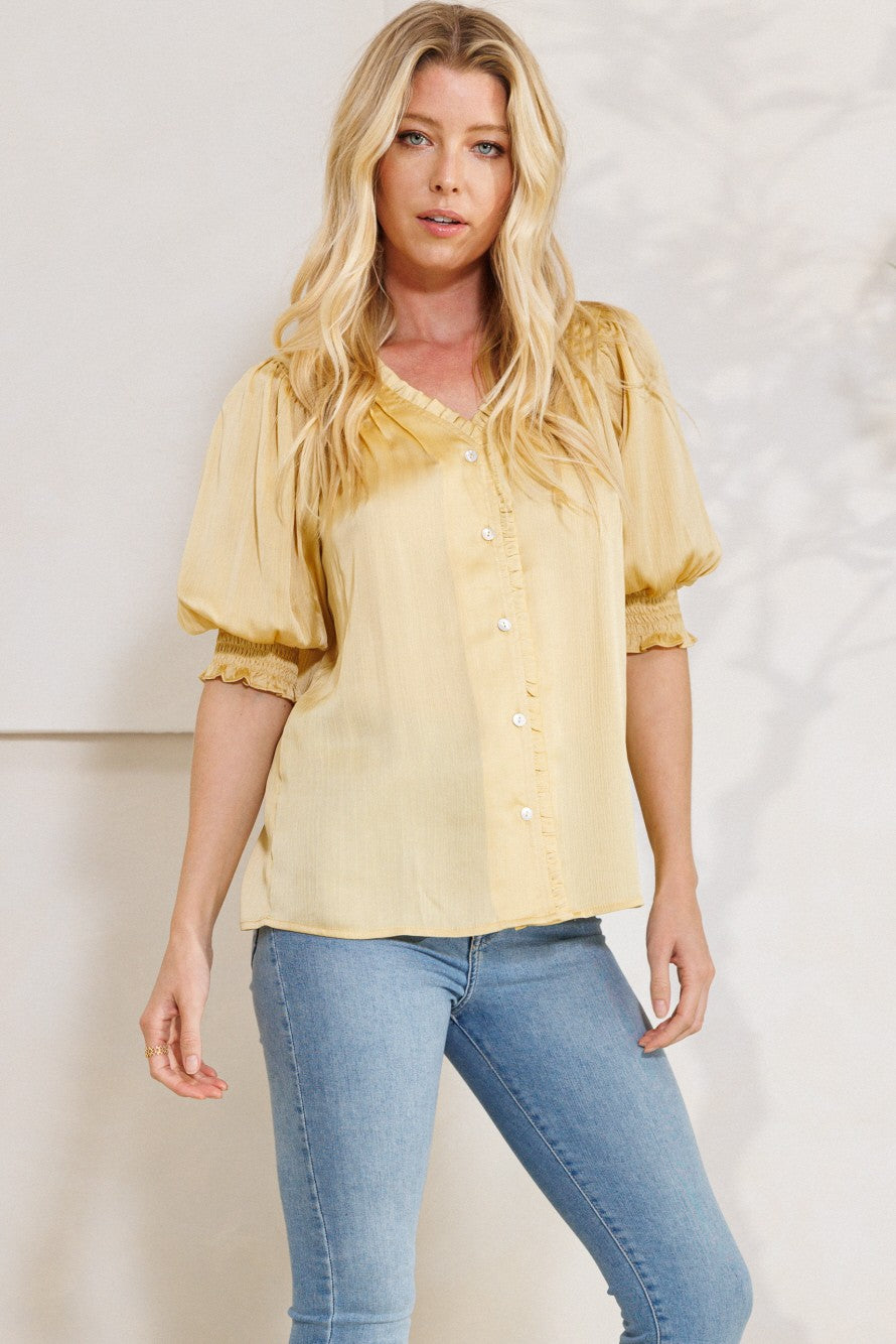 Yellow Detail Woven Blouse - Posh West Boutique