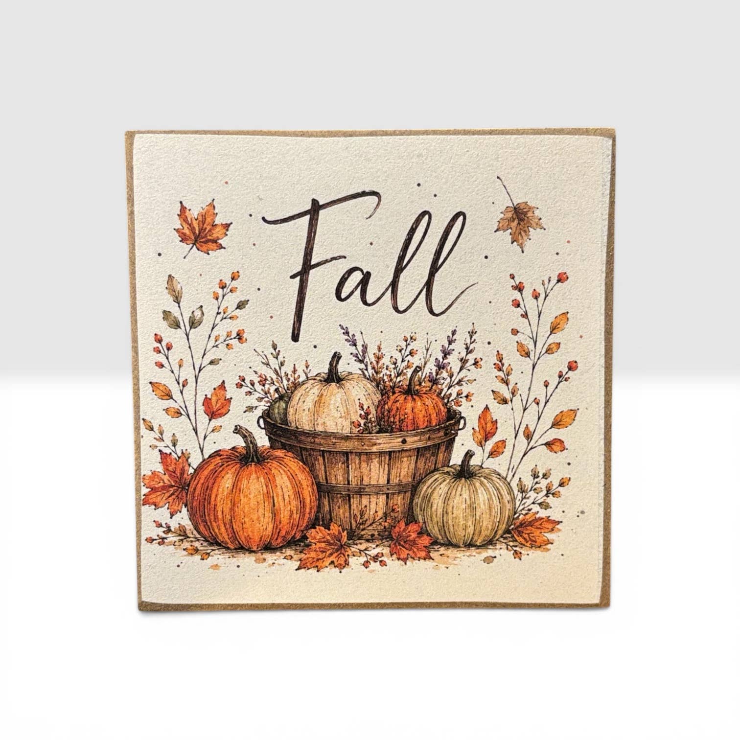 Fall Pumpkin Basket Decor Block Print