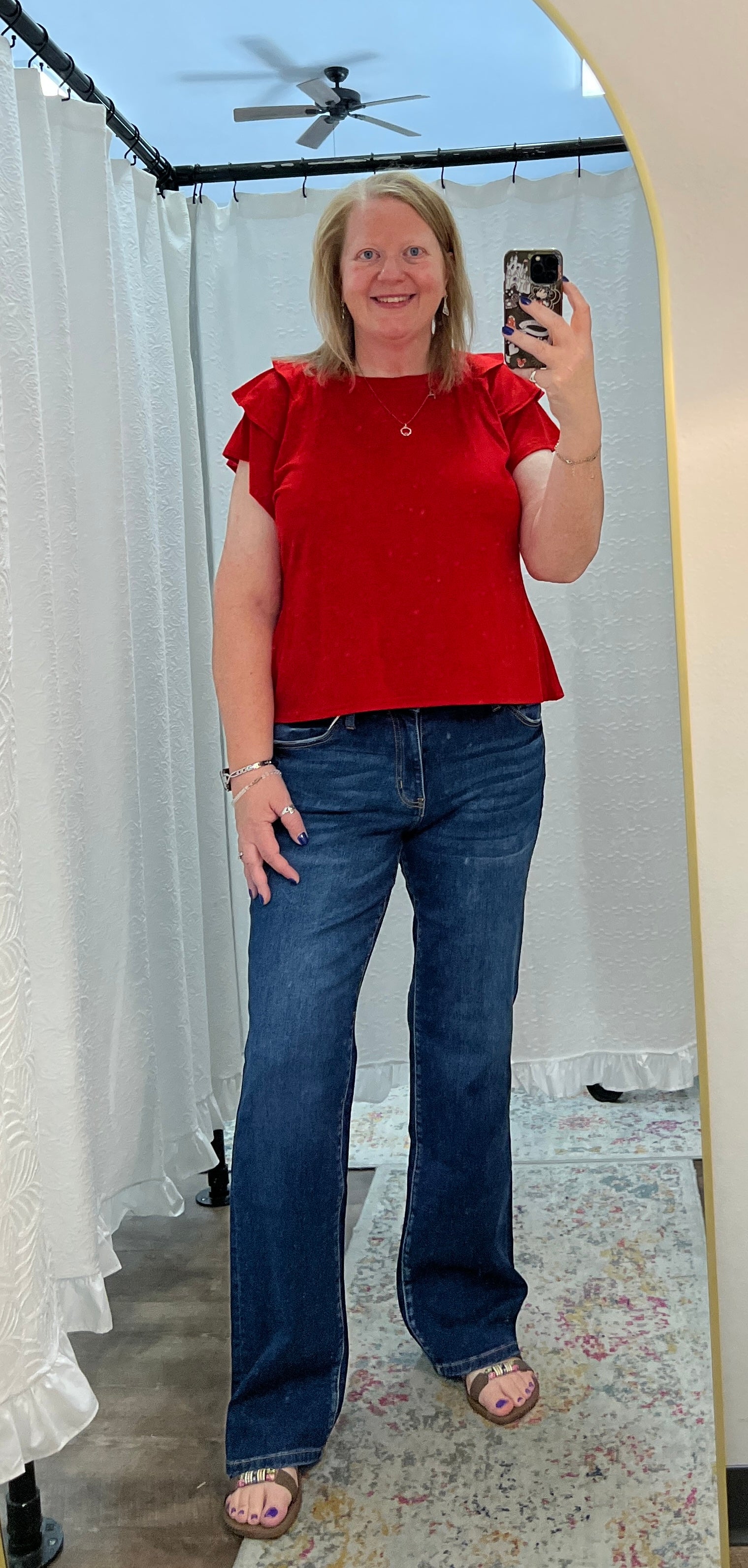 Red Mandy Cap Sleeve Ruffle Tee - Posh West Boutique