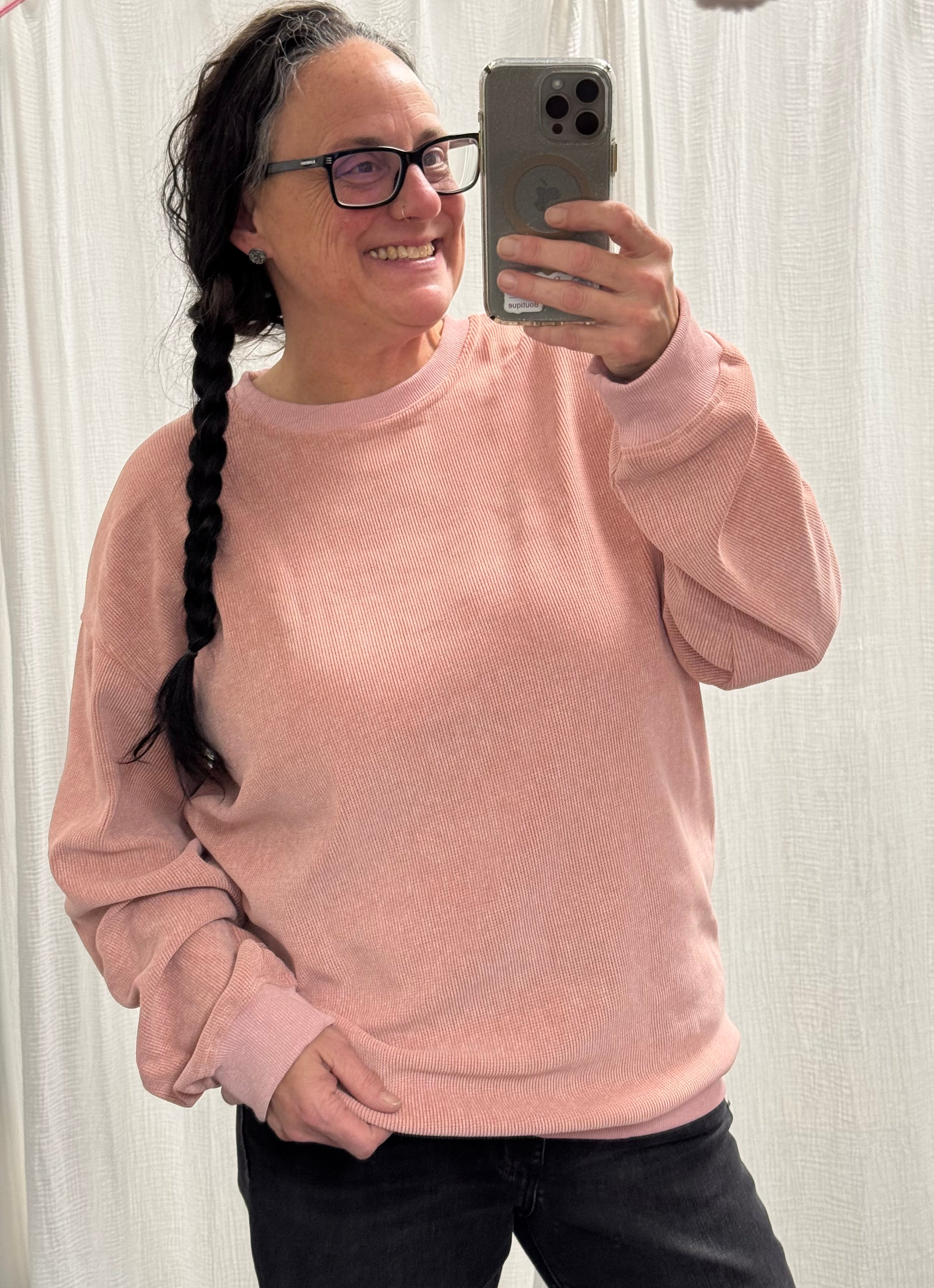 Pink Solid Ribbed Pullover