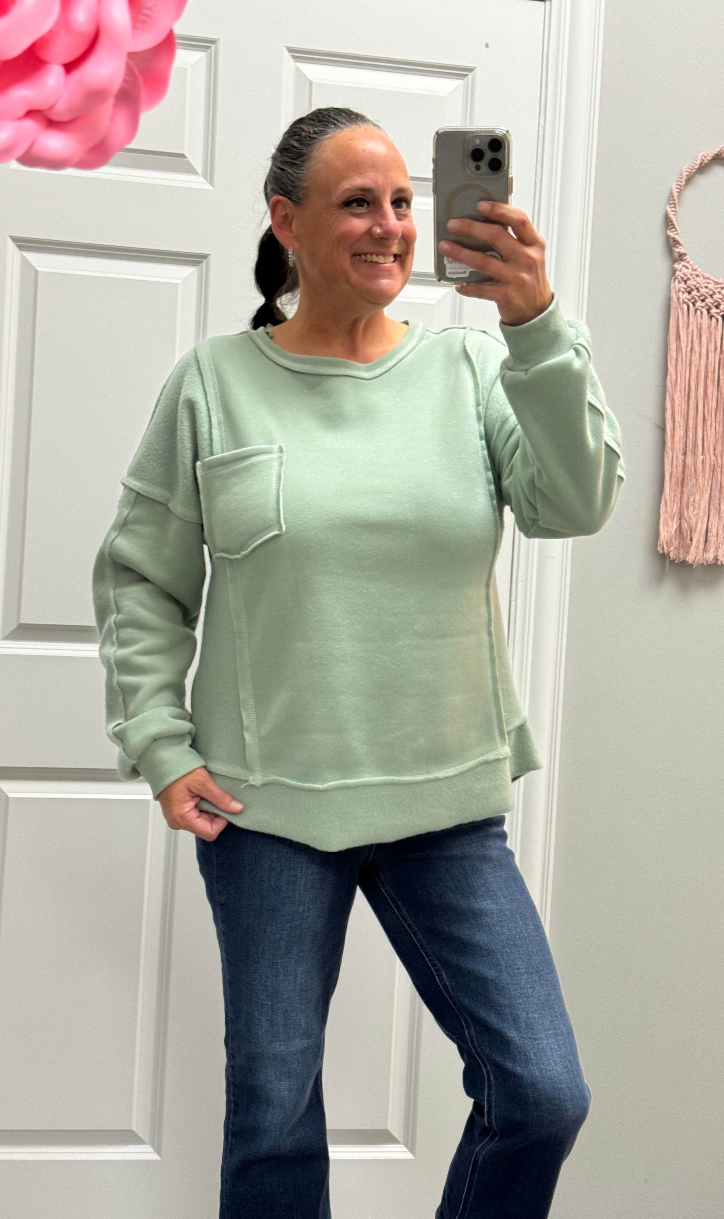 Sage Green Ultra Comfy Sweatshirt - Posh West Boutique