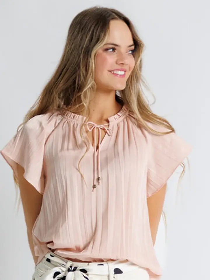 Pink Short Sleeve Loose Fitting Pleated Top - Posh West Boutique
