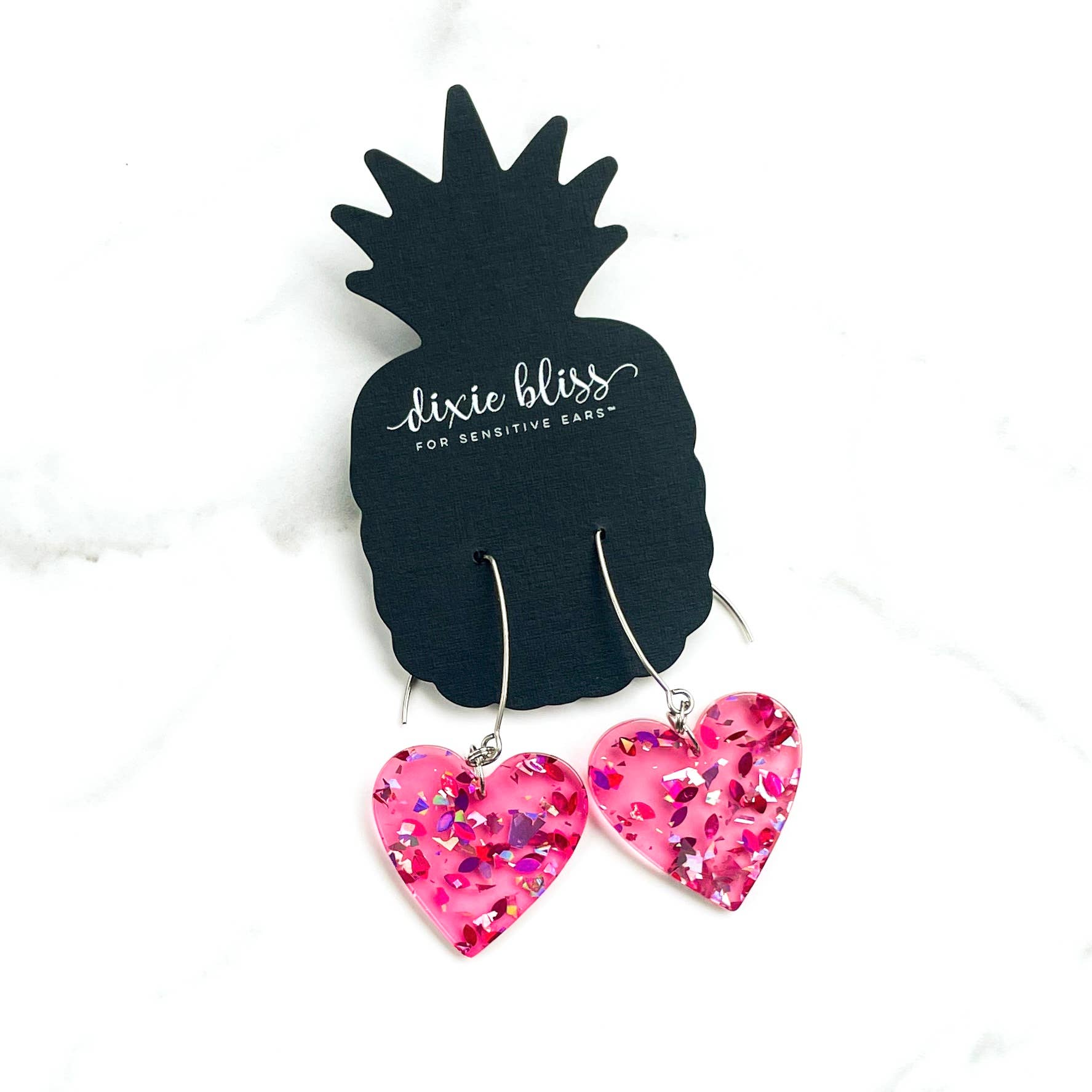 Dangle Pink Heart Confetti Earrings - Posh West Boutique