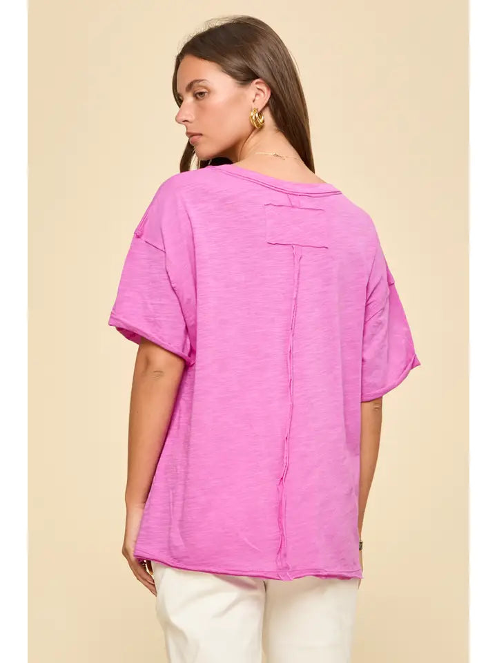 Hot Magenta Short Sleeve Cotton Top - Posh West Boutique