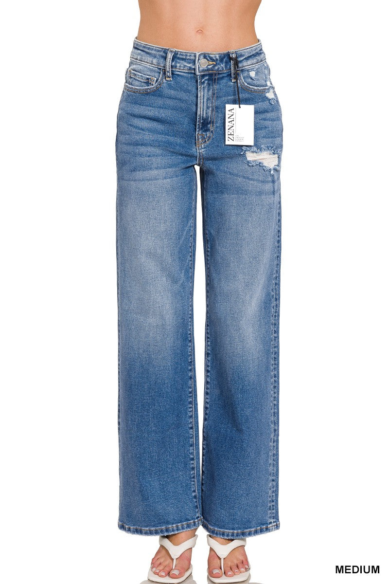 Zenana High Waist Straight Leg Medium Wash Denim - Posh West Boutique