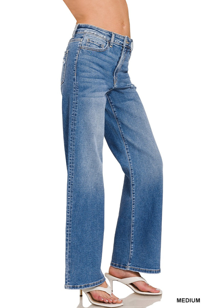 Zenana High Waist Straight Leg Medium Wash Denim - Posh West Boutique