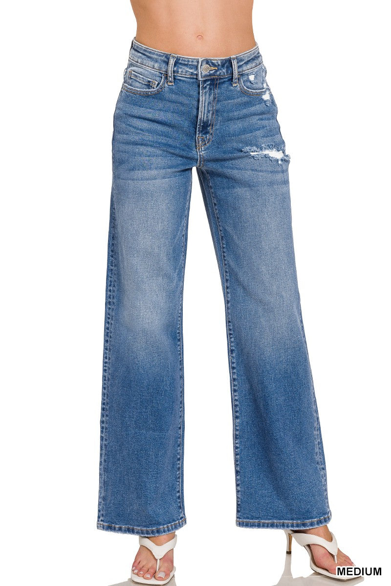 Zenana High Waist Straight Leg Medium Wash Denim - Posh West Boutique