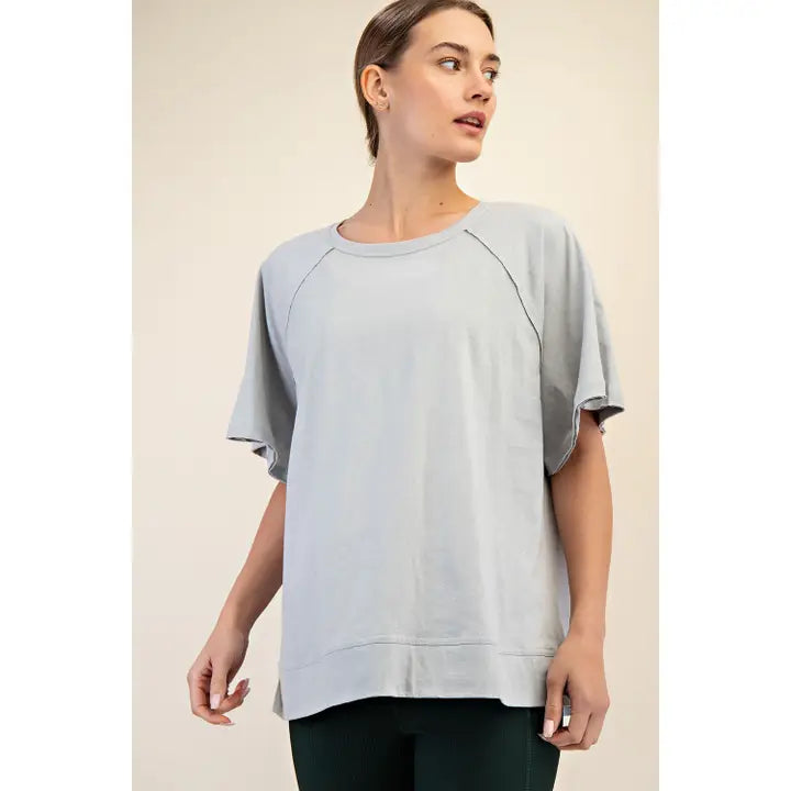 Oversized Lt Grey Cotton Slub Short Sleeve - Posh West Boutique