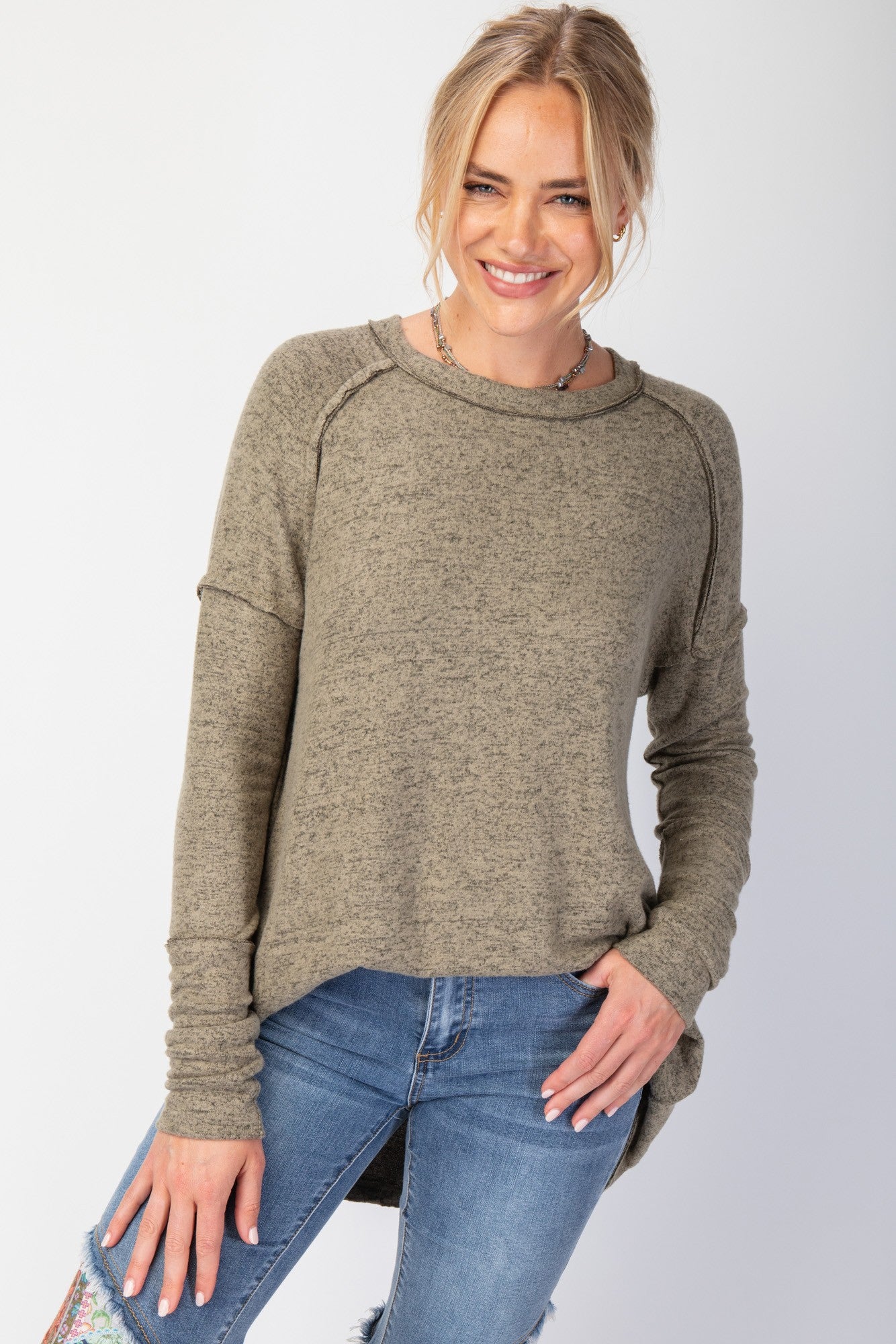 Olive Brushed Hacci Knit Tunic - Posh West Boutique
