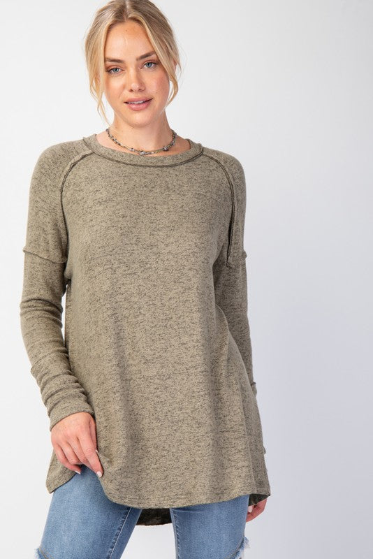 Olive Brushed Hacci Knit Tunic - Posh West Boutique