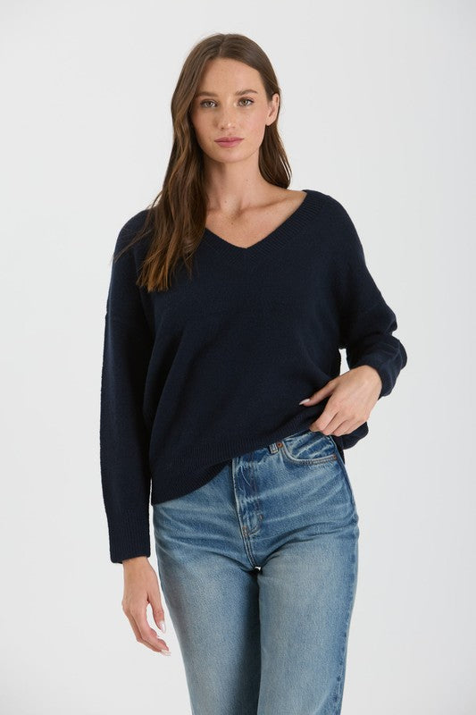 Charcoal V Neck Drop Knit Sweater - Posh West Boutique